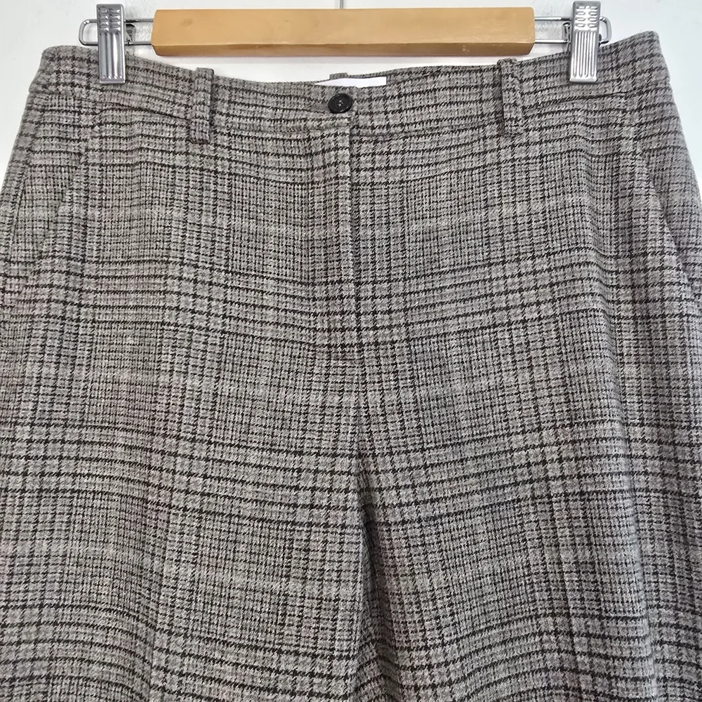 Michael Kors Collection Made in Italy Pure Virgin Wool Plaid Brown Straight Leg - Picture 5 of 13